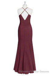Burgundy Chiffon Cross-Back Mermaid Long Bridesmaid Dress